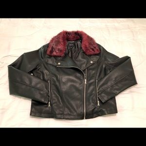 Rampage Faux Leather Moto Jacket w/ Faux Fur Trim